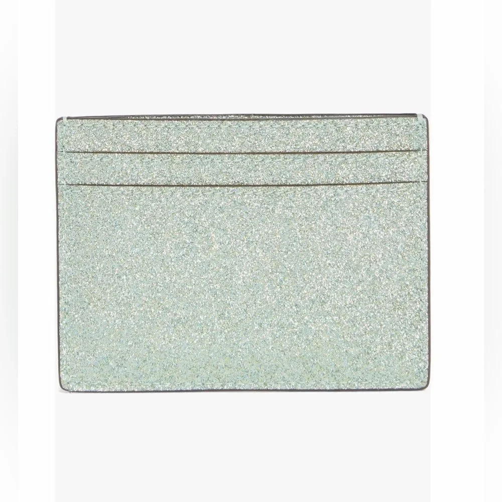 Kate Spade New York Sparkle Kenzie Glitter Card Case Seawater Mint Green OS NIB